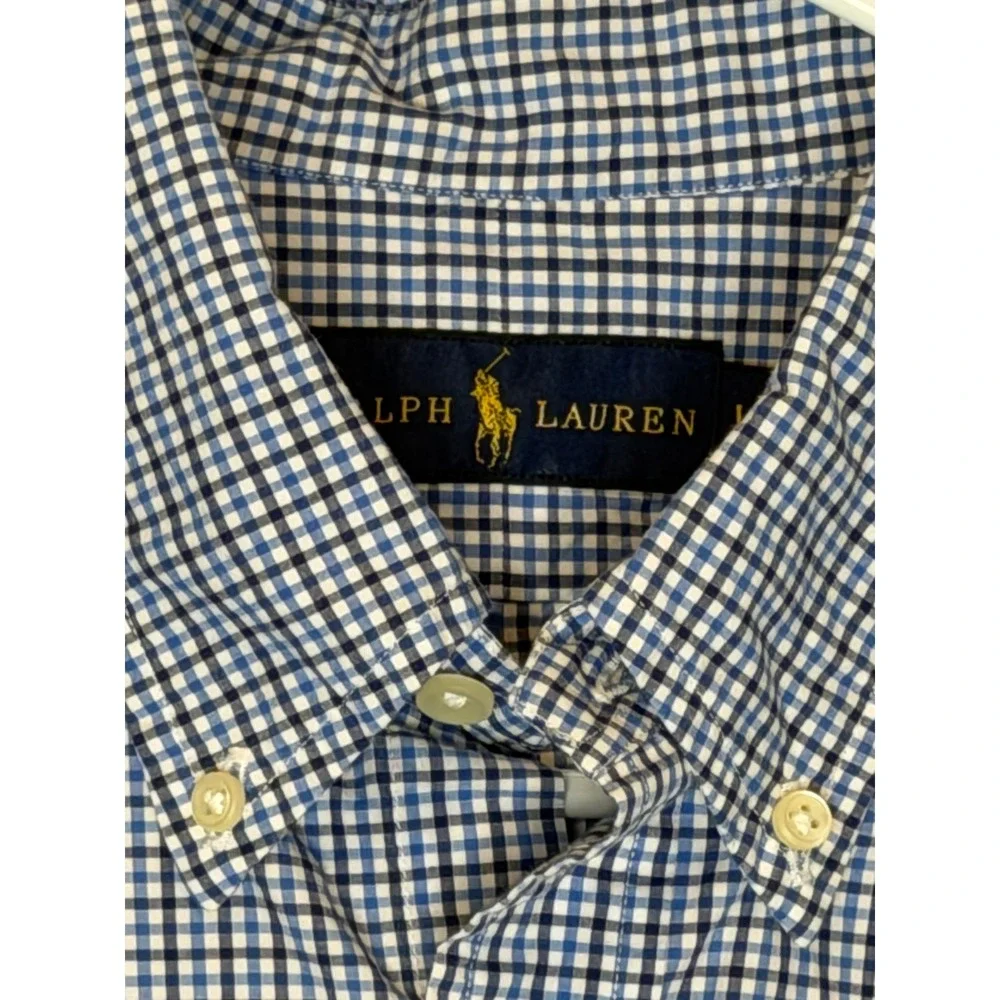 Polo Ralph Lauren Blue Gingham Button Down Shirt Men's Short Sleeve Pony Cotton